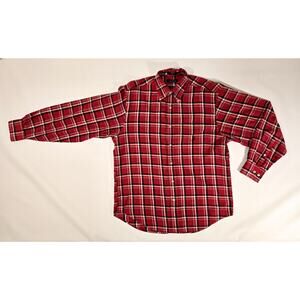 Nautica Men's Red Black White Plaid Long Sleeve 100% Cotton Shirt Size Medium